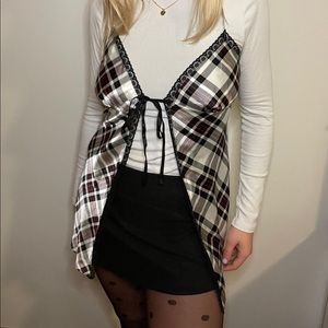 Black, white, and red plaid silk front tie top from Victoria secret